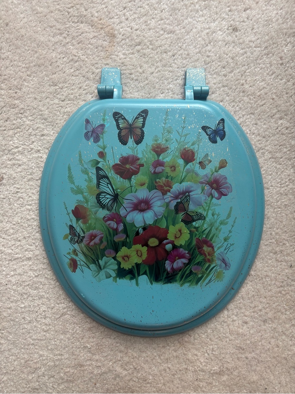 Floral Butterfly teal with metallic gold splash Toilet Seat